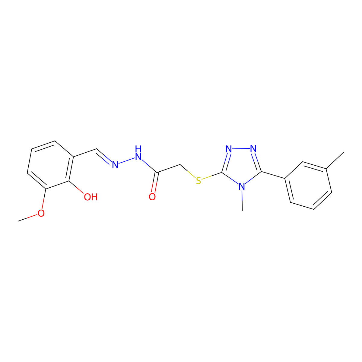 2-[[4-Methyl-5-(3-methylphenyl)-4H-1,2,4-triazol-3-yl]thio]acetic acid 2-[(2-hydroxy-3-methoxyphenyl)methylene]hydrazide molecular structure, CAS 444932-32-5