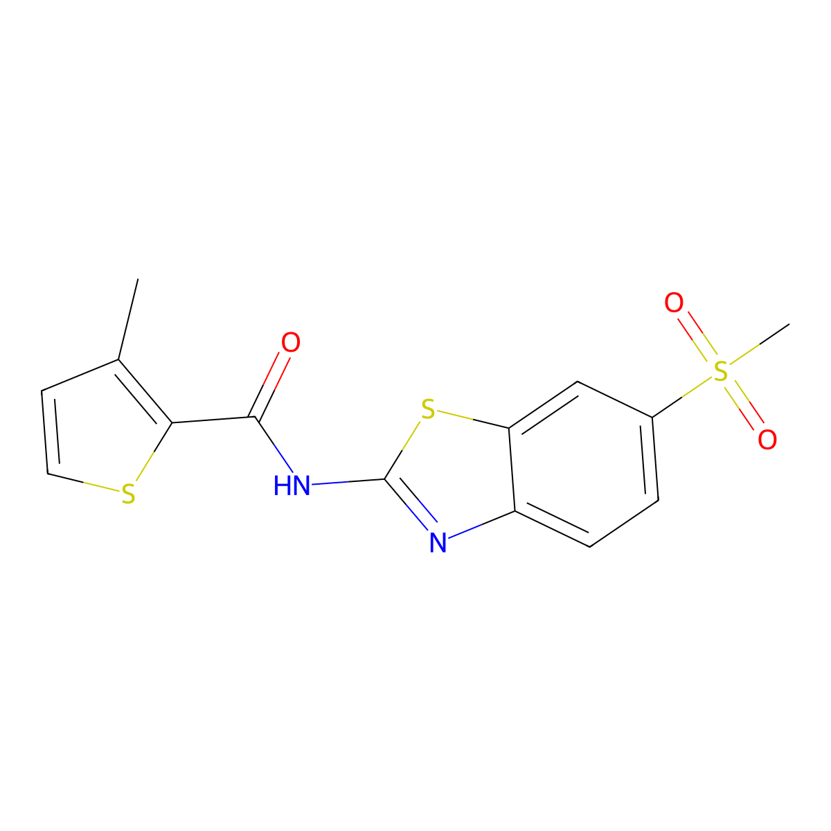3-methyl-N-(6-methylsulfonyl-1,3-benzothiazol-2-yl)thiophene-2-carboxamide molecular structure, CAS 444932-53-0