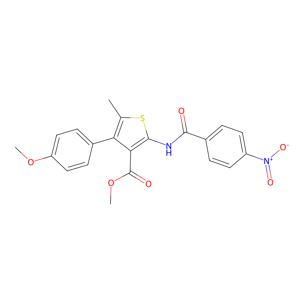 Methyl 2-({4-nitrobenzoyl}amino)-4-(4-methoxyphenyl)-5-methyl-3-thiophenecarboxylate molecular structure, CAS 444932-58-5