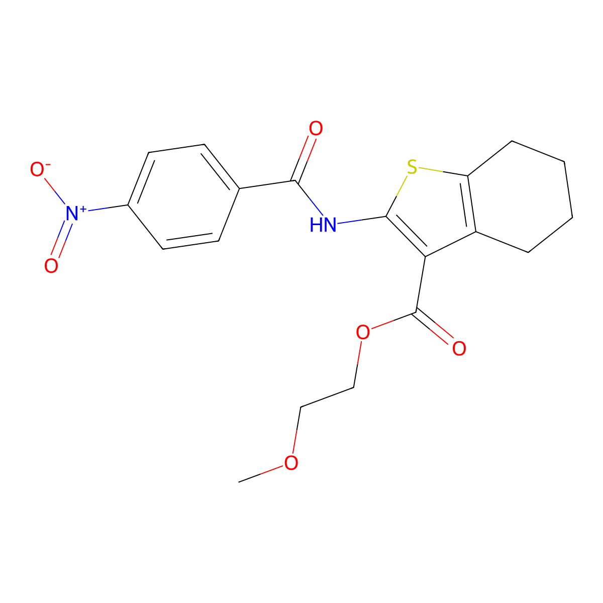 2-Methoxyethyl 2-[(4-nitrobenzoyl)amino]-4,5,6,7-tetrahydro-1-benzothiophene-3-carboxylate molecular structure, CAS 444932-64-3