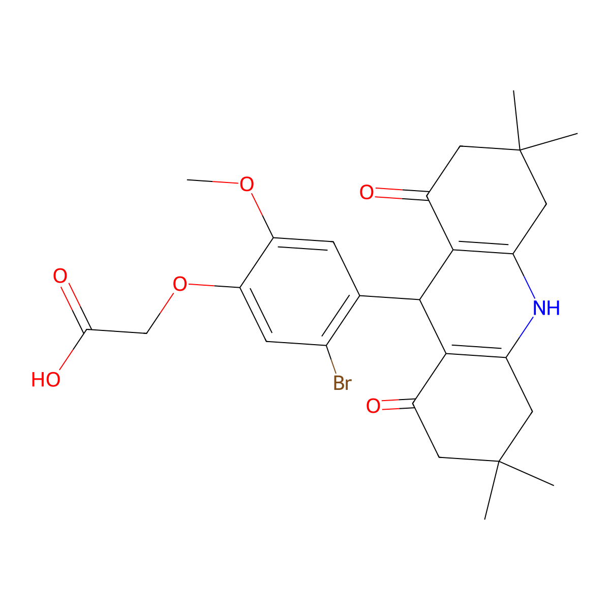 2-[5-Bromo-2-methoxy-4-(3,3,6,6-tetramethyl-1,8-dioxo-2,4,5,7,9,10-hexahydroacridin-9-yl)phenoxy]acetic acid molecular structure, CAS 444932-69-8