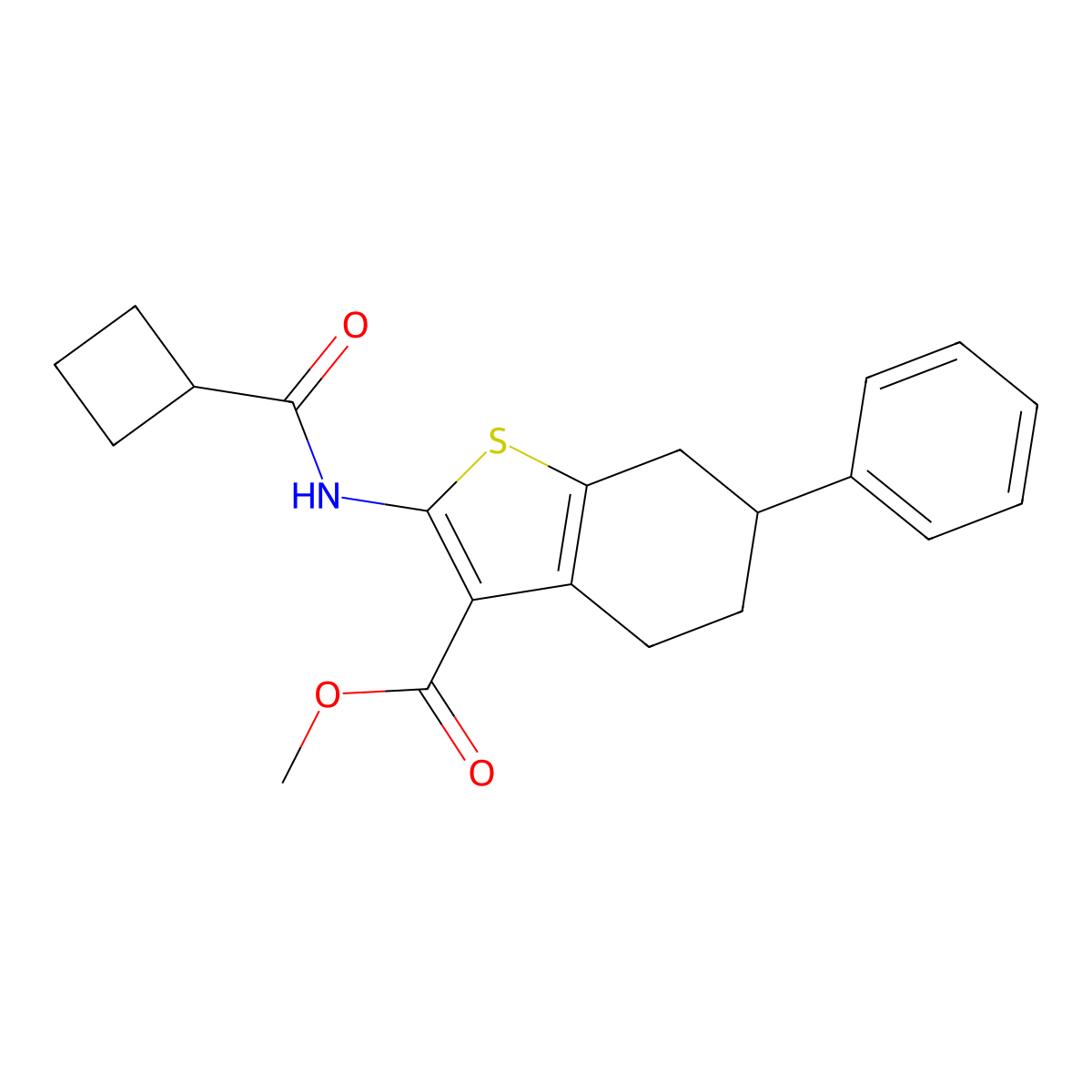 Methyl 2-[(cyclobutylcarbonyl)amino]-6-phenyl-4,5,6,7-tetrahydro-1-benzothiophene-3-carboxylate molecular structure, CAS 444932-83-6