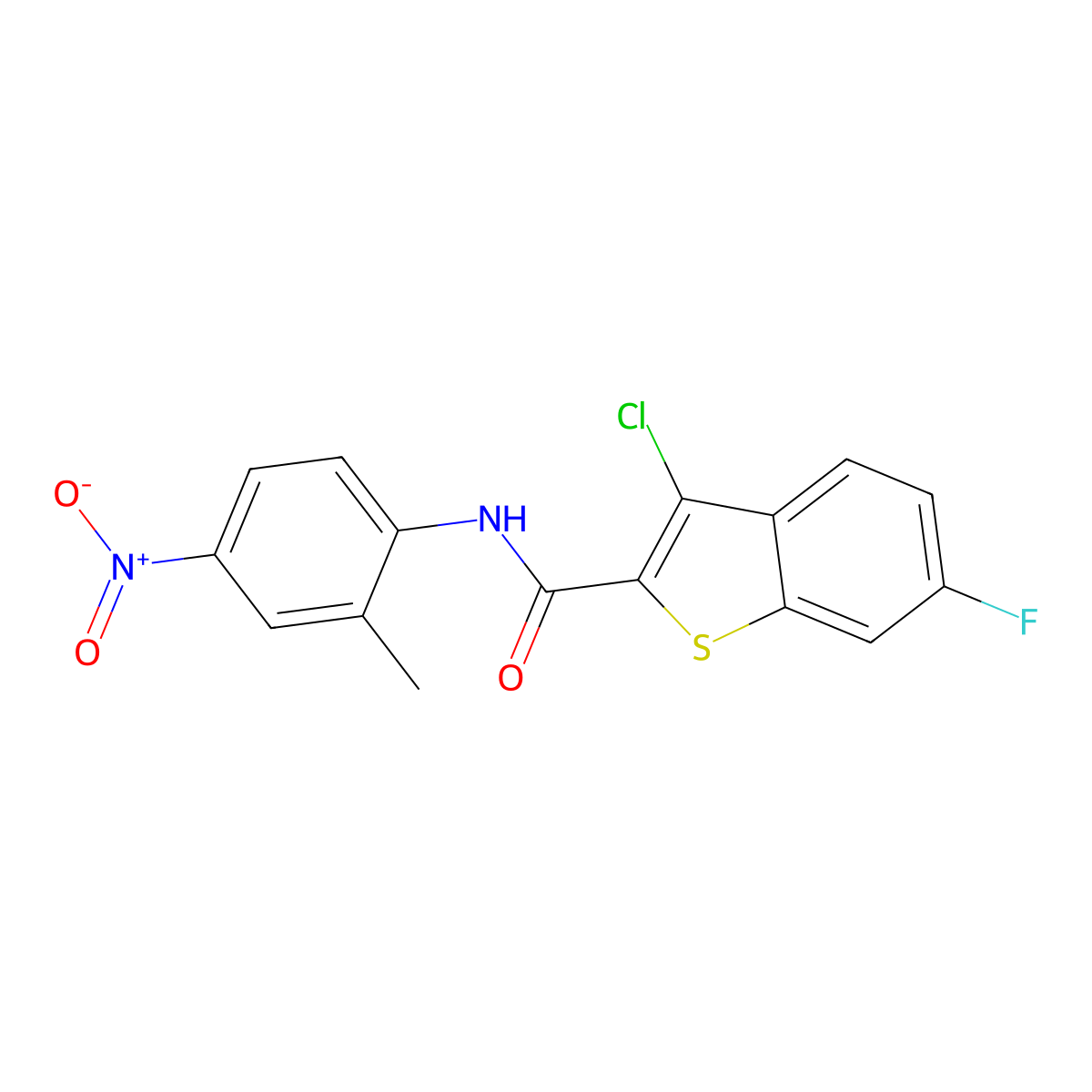 3-chloro-6-fluoro-N-(2-methyl-4-nitrophenyl)-1-benzothiophene-2-carboxamide molecular structure, CAS 444932-85-8