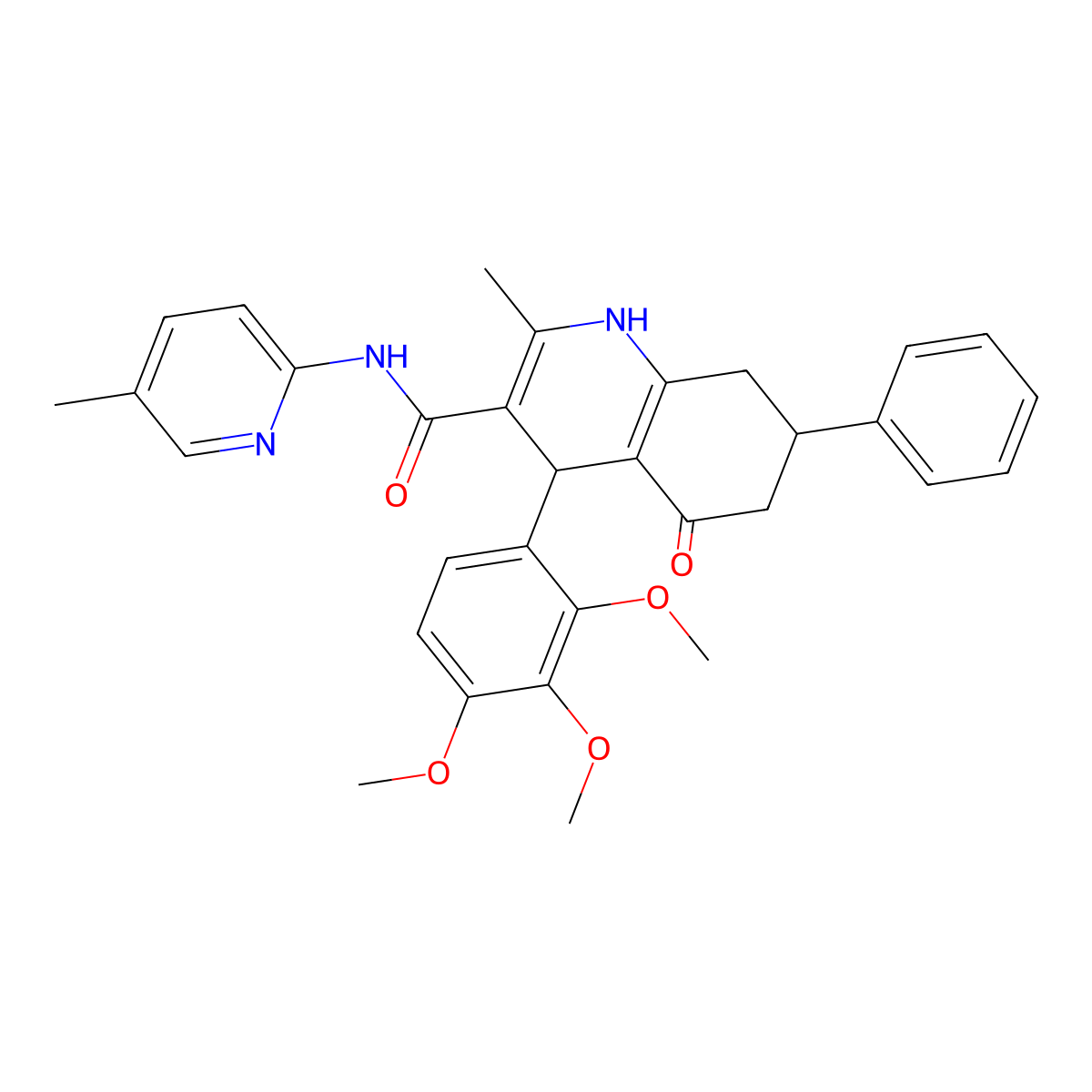 2-methyl-N-(5-methylpyridin-2-yl)-5-oxo-7-phenyl-4-(2,3,4-trimethoxyphenyl)-4,6,7,8-tetrahydro-1H-quinoline-3-carboxamide molecular structure, CAS 444932-92-7