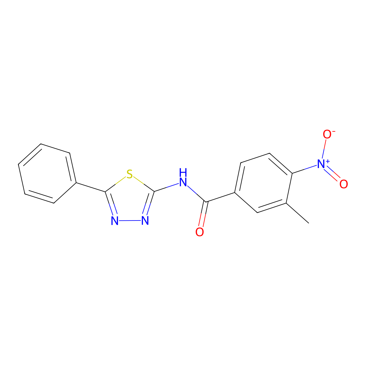 4-nitro-3-methyl-N-(5-phenyl-1,3,4-thiadiazol-2-yl)benzamide molecular structure, CAS 444933-02-2