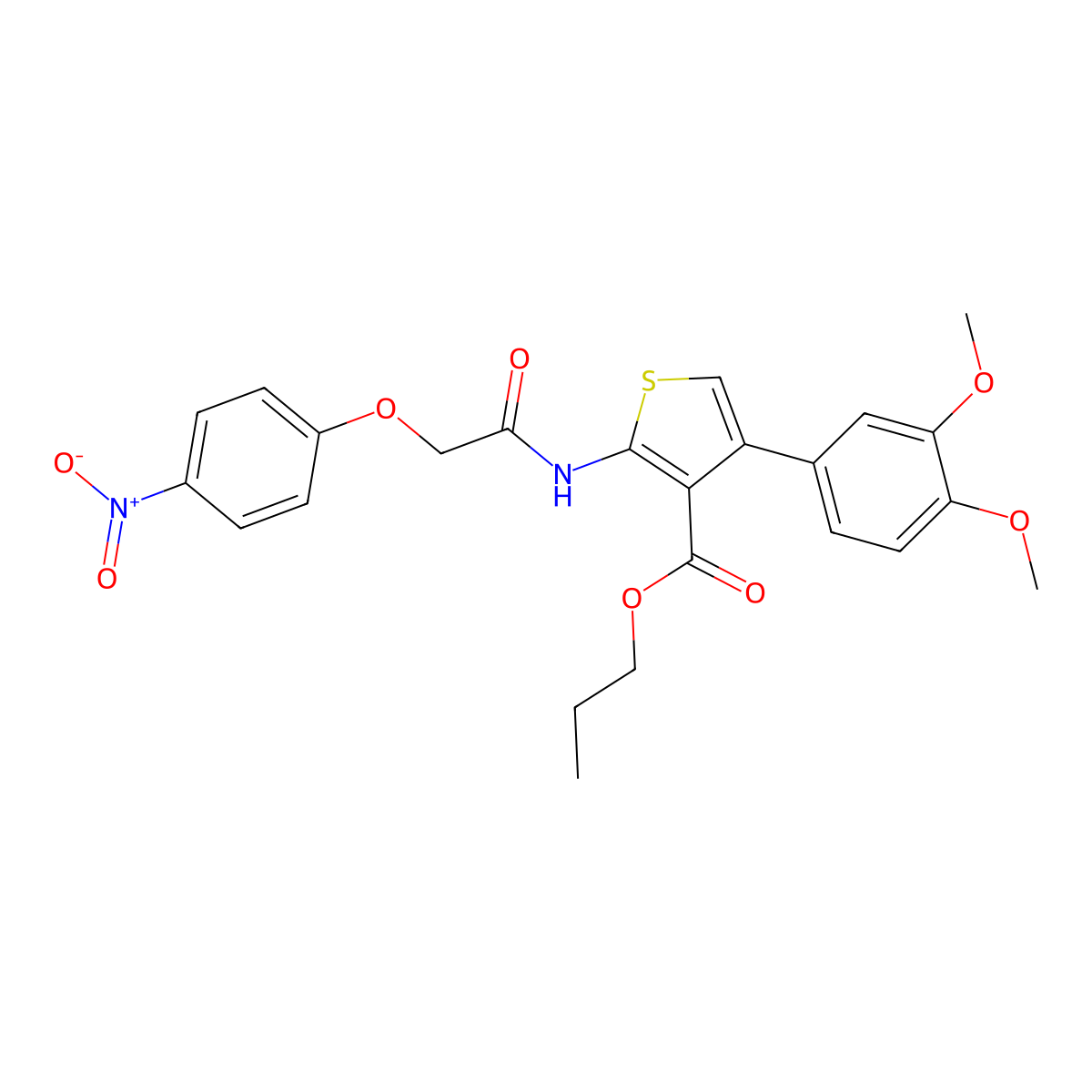 Propyl 4-(3,4-dimethoxyphenyl)-2-[({4-nitrophenoxy}acetyl)amino]thiophene-3-carboxylate molecular structure, CAS 444933-04-4