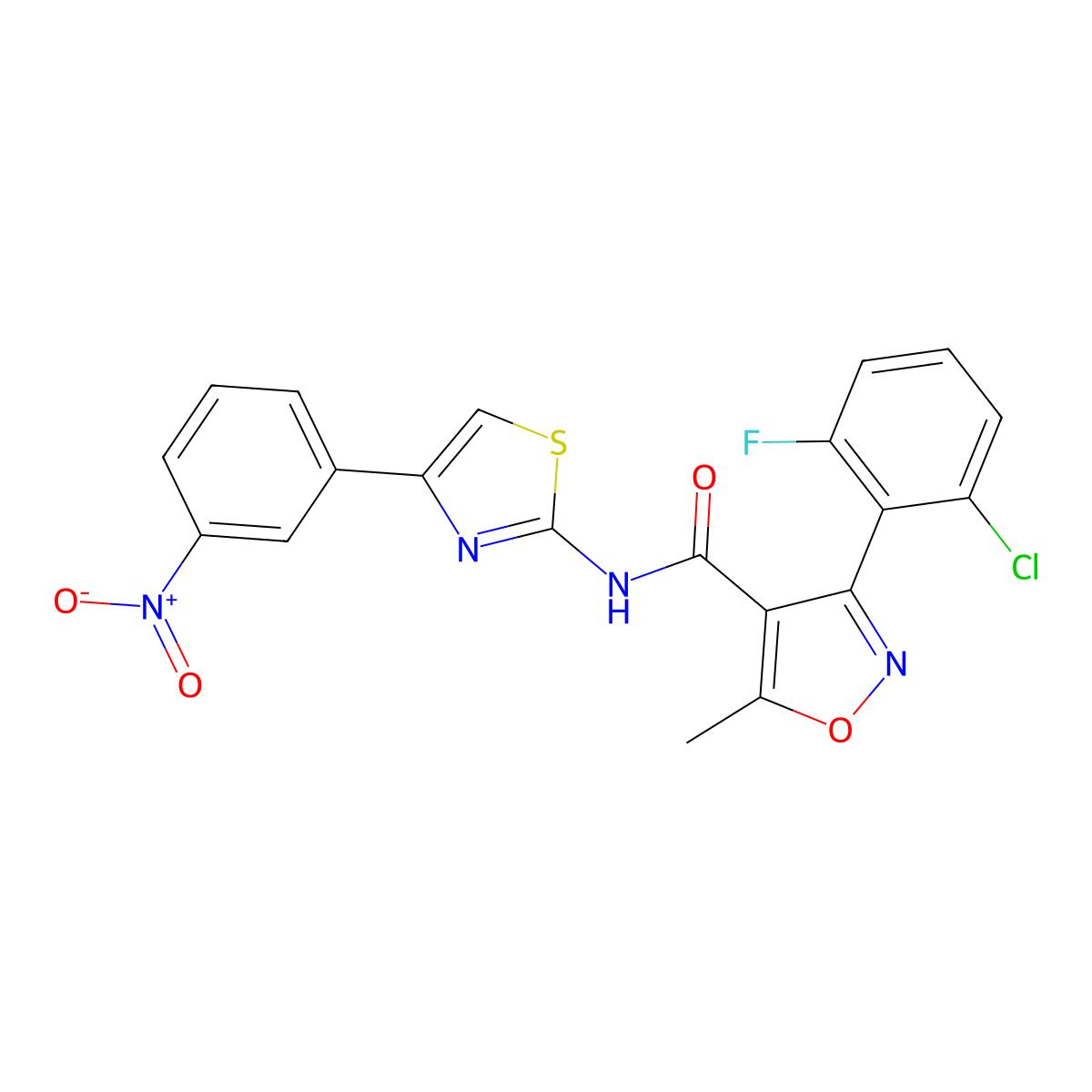 3-(2-chloro-6-fluorophenyl)-5-methyl-N-[4-(3-nitrophenyl)-1,3-thiazol-2-yl]-1,2-oxazole-4-carboxamide molecular structure, CAS 444933-23-7