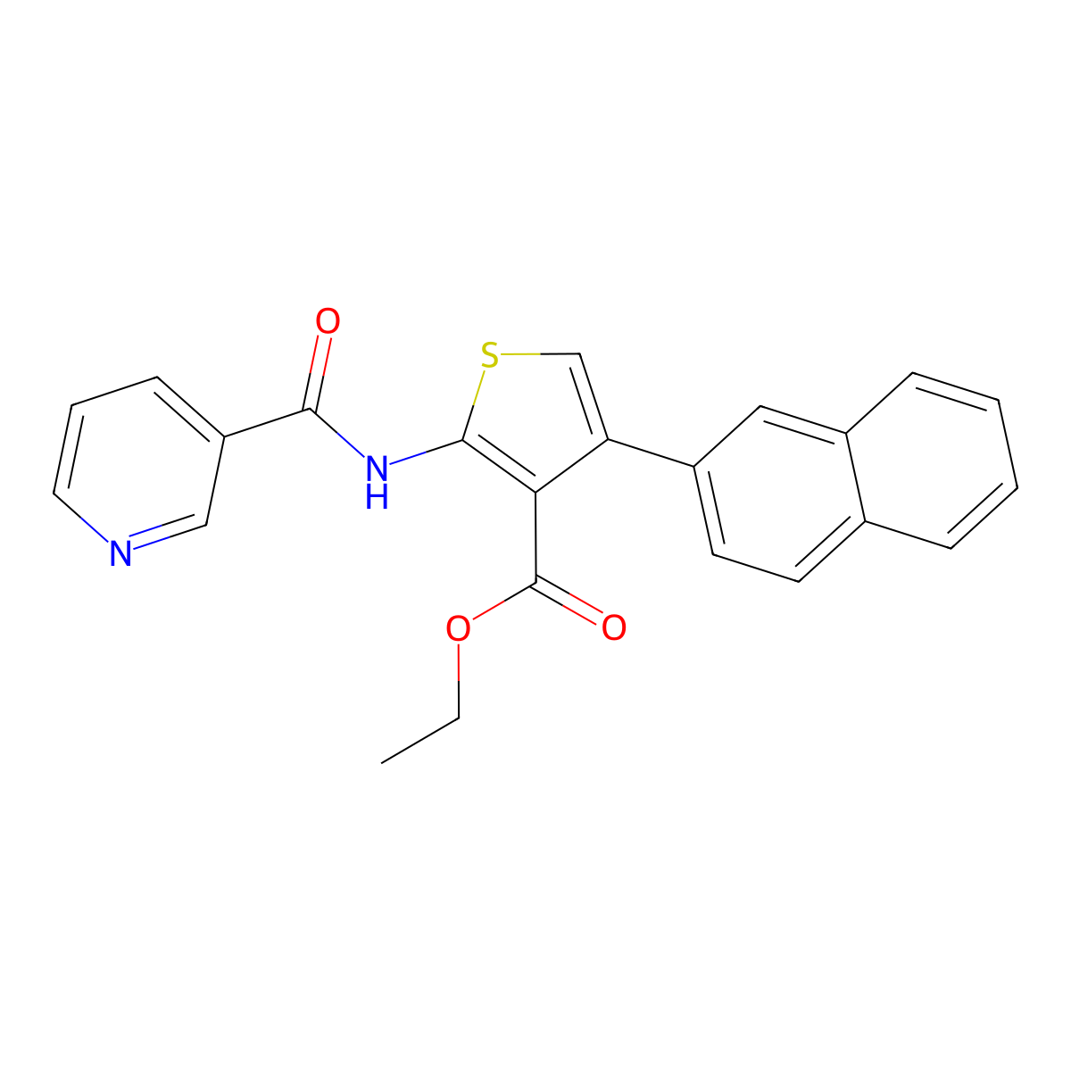 Ethyl 4-(2-naphthyl)-2-[(3-pyridylcarbonyl)amino]-3-thiophenecarboxylate molecular structure, CAS 444933-43-1