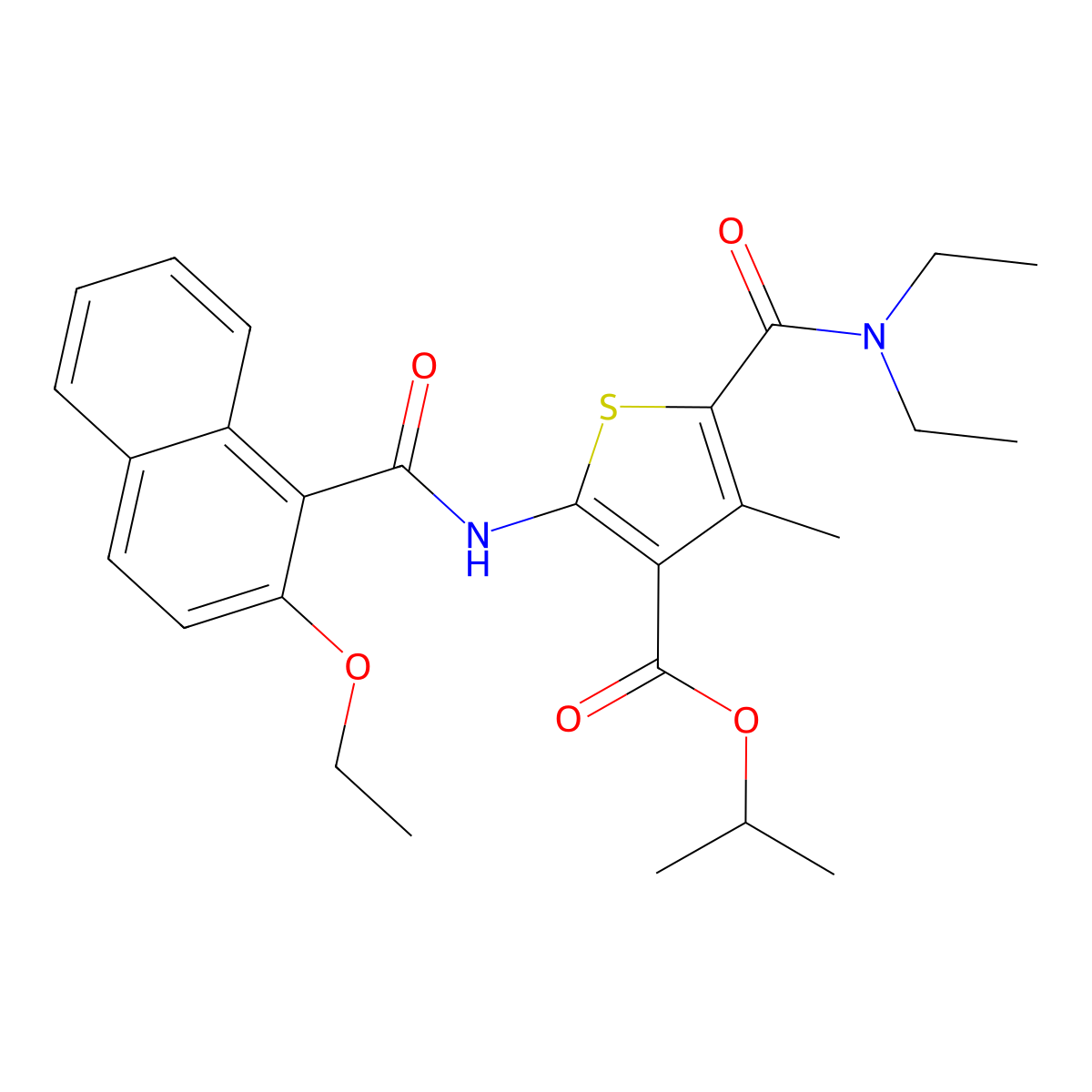 Propan-2-yl 5-(diethylcarbamoyl)-2-[(2-ethoxynaphthalene-1-carbonyl)amino]-4-methylthiophene-3-carboxylate molecular structure, CAS 444933-51-1