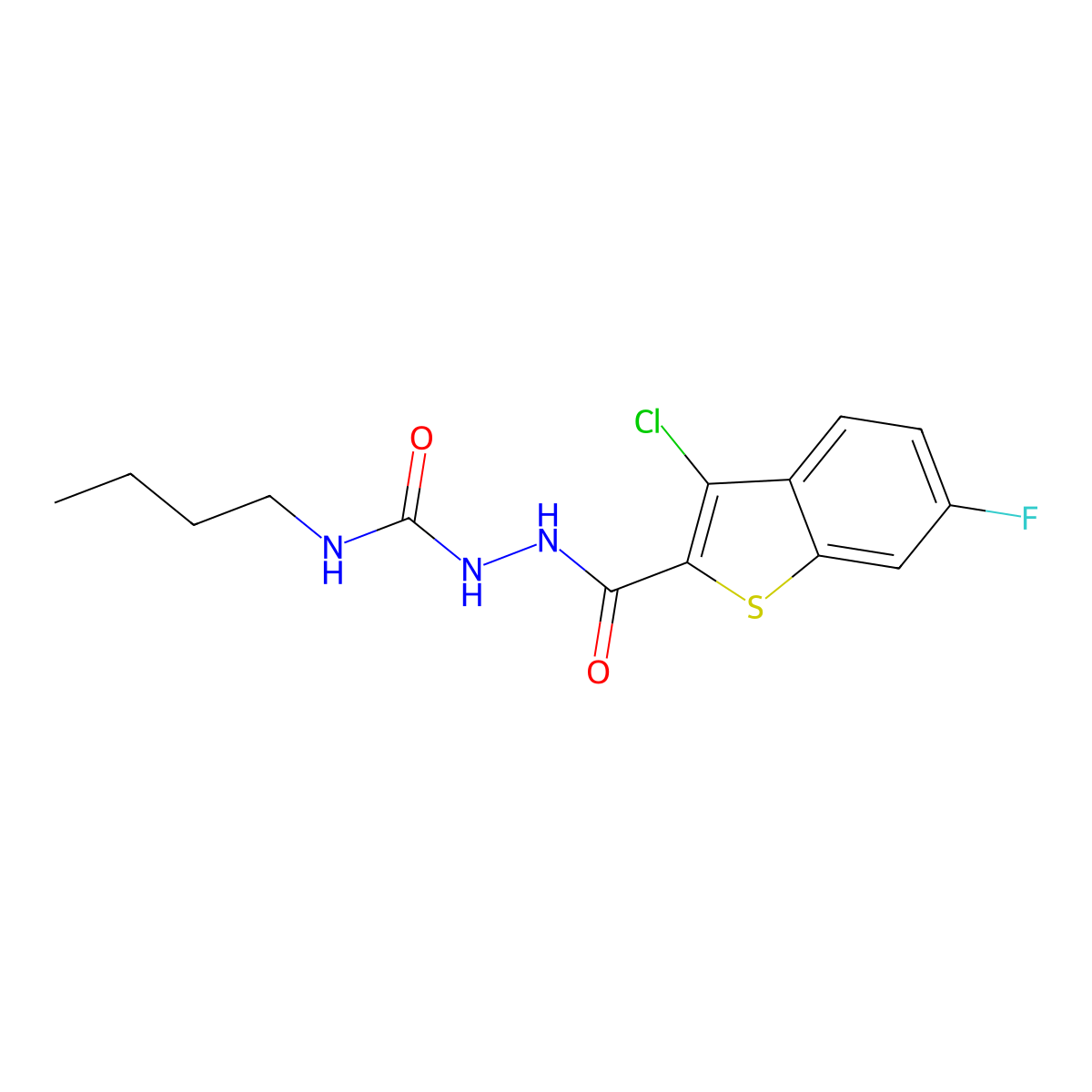 1-Butyl-3-[(3-chloro-6-fluoro-1-benzothiophene-2-carbonyl)amino]urea molecular structure, CAS 444933-55-5