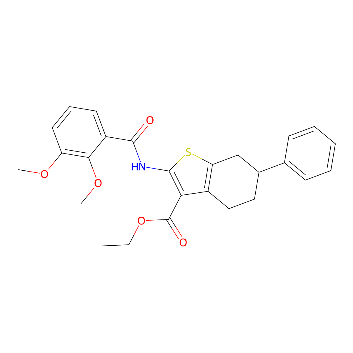 Ethyl 2-[(2,3-dimethoxybenzoyl)amino]-6-phenyl-4,5,6,7-tetrahydro-1-benzothiophene-3-carboxylate molecular structure, CAS 444933-63-5