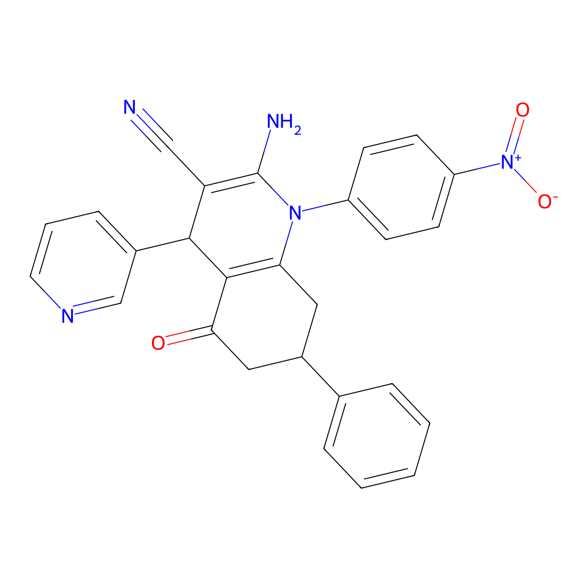 2-Amino-1-(4-nitrophenyl)-5-oxo-7-phenyl-4-(3-pyridinyl)-1,4,5,6,7,8-hexahydro-3-quinolinecarbonitrile molecular structure, CAS 444933-67-9