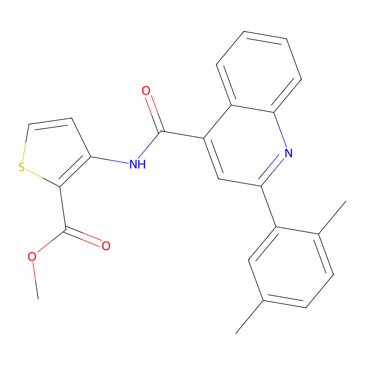 Methyl 3-[[2-(2,5-dimethylphenyl)quinoline-4-carbonyl]amino]thiophene-2-carboxylate molecular structure, CAS 444933-68-0