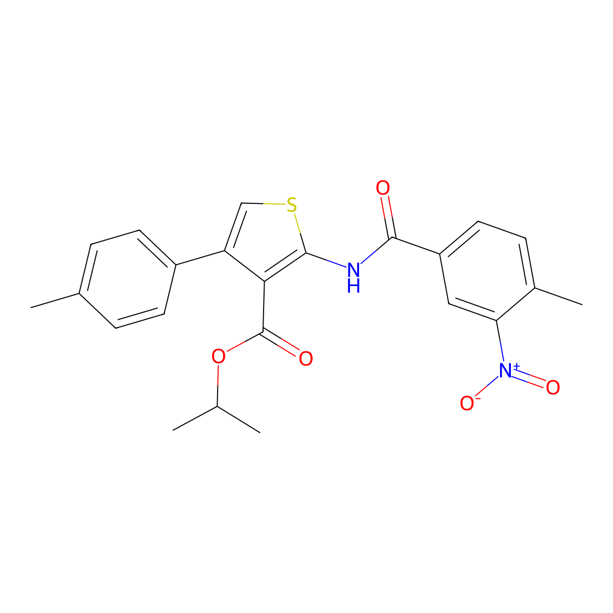 Isopropyl 2-({3-nitro-4-methylbenzoyl}amino)-4-(4-methylphenyl)-3-thiophenecarboxylate molecular structure, CAS 444933-77-1