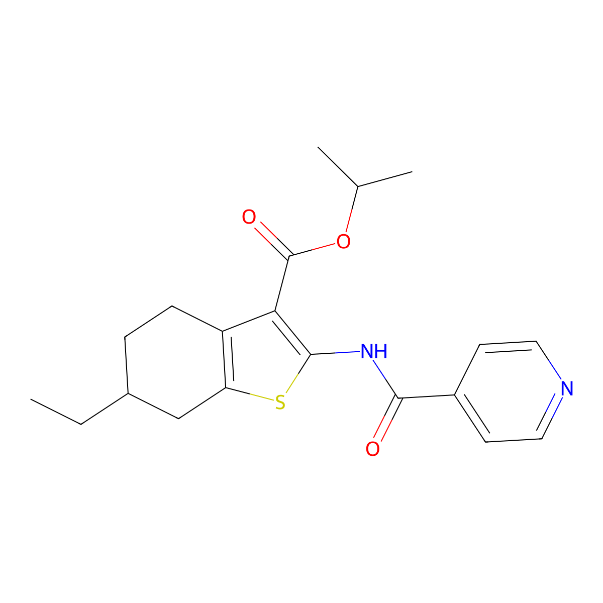 Isopropyl 6-ethyl-2-(isonicotinoylamino)-4,5,6,7-tetrahydro-1-benzothiophene-3-carboxylate molecular structure, CAS 444933-79-3