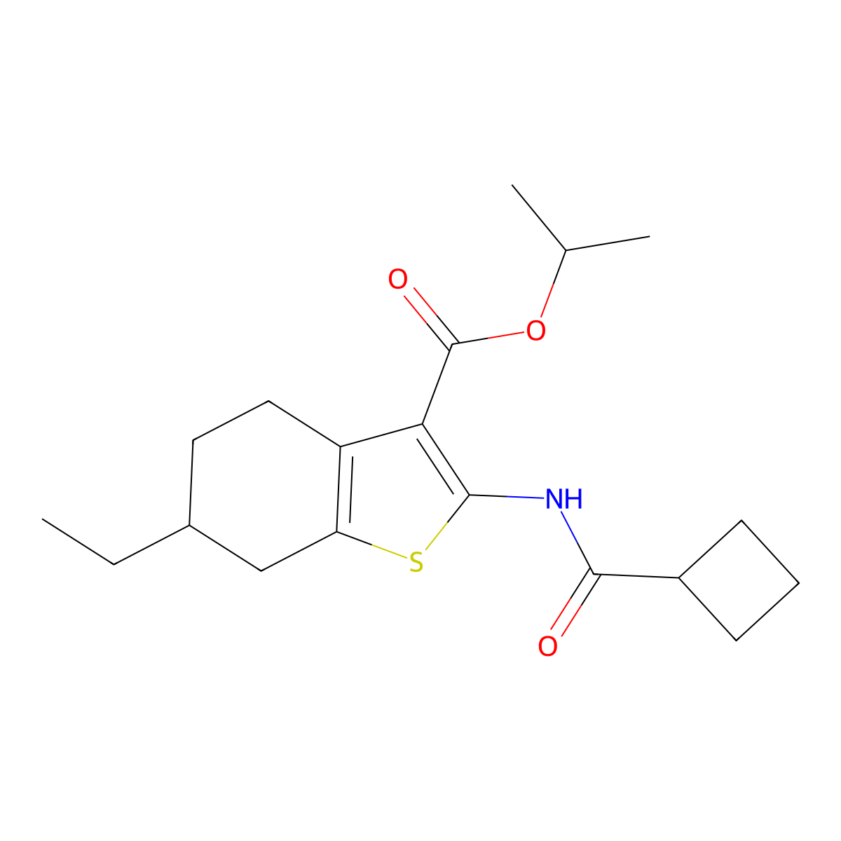 Isopropyl 2-[(cyclobutylcarbonyl)amino]-6-ethyl-4,5,6,7-tetrahydro-1-benzothiophene-3-carboxylate molecular structure, CAS 444933-95-3