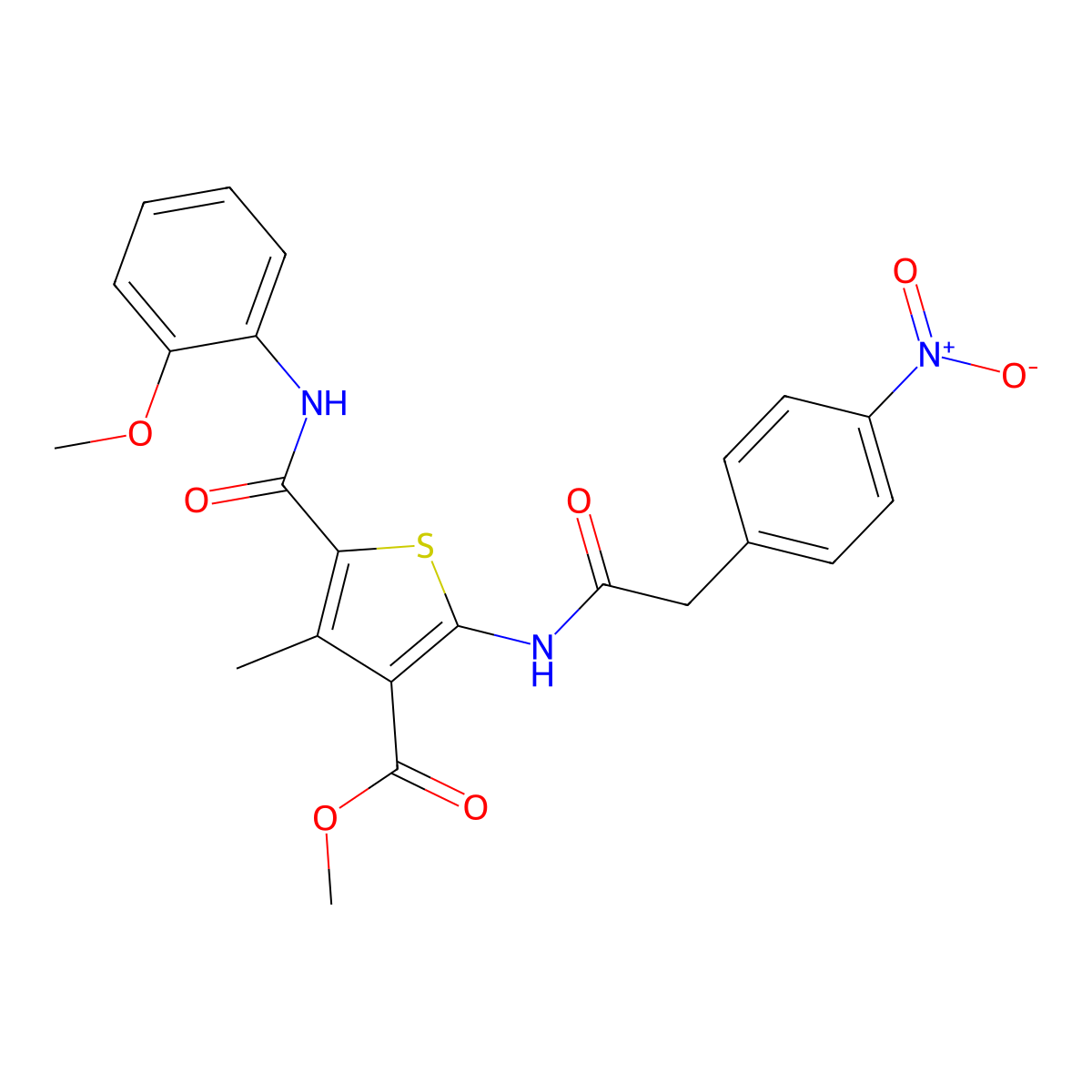 Methyl 2-[({4-nitrophenyl}acetyl)amino]-5-[(2-methoxyanilino)carbonyl]-4-methyl-3-thiophenecarboxylate molecular structure, CAS 444934-05-8