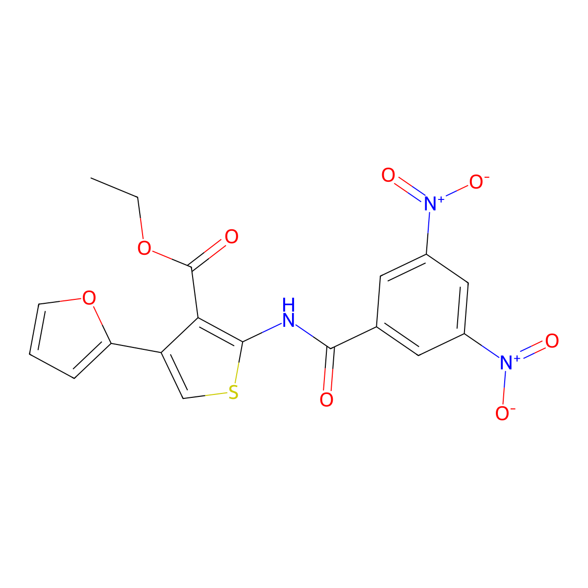 Ethyl 2-({3,5-dinitrobenzoyl}amino)-4-(2-furyl)-3-thiophenecarboxylate molecular structure, CAS 444934-15-0