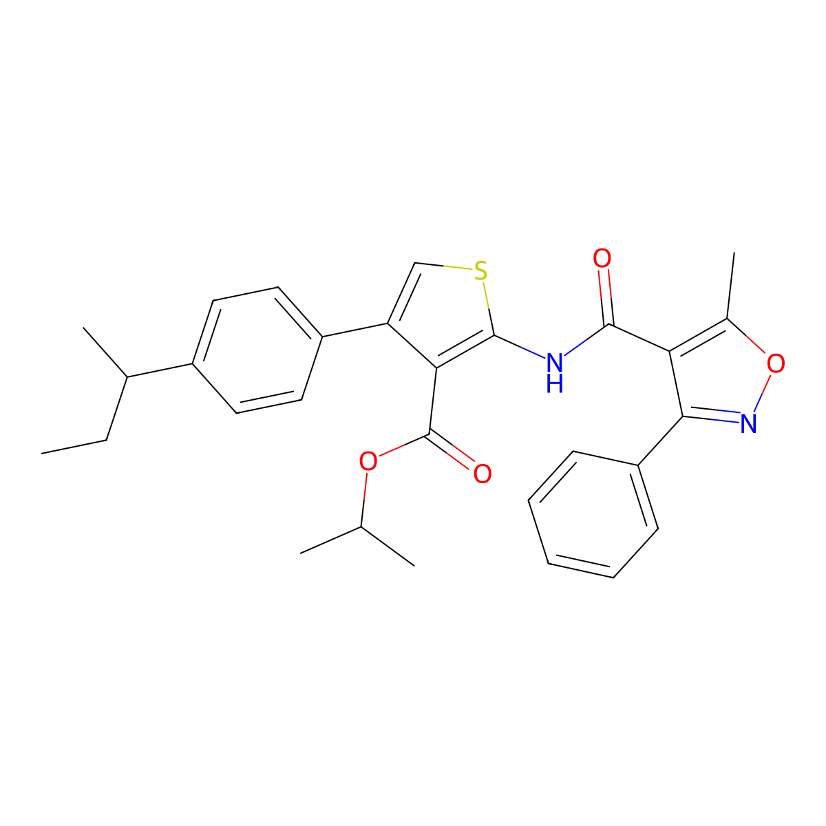 Propan-2-yl 4-(4-butan-2-ylphenyl)-2-[(5-methyl-3-phenyl-1,2-oxazole-4-carbonyl)amino]thiophene-3-carboxylate molecular structure, CAS 444934-22-9