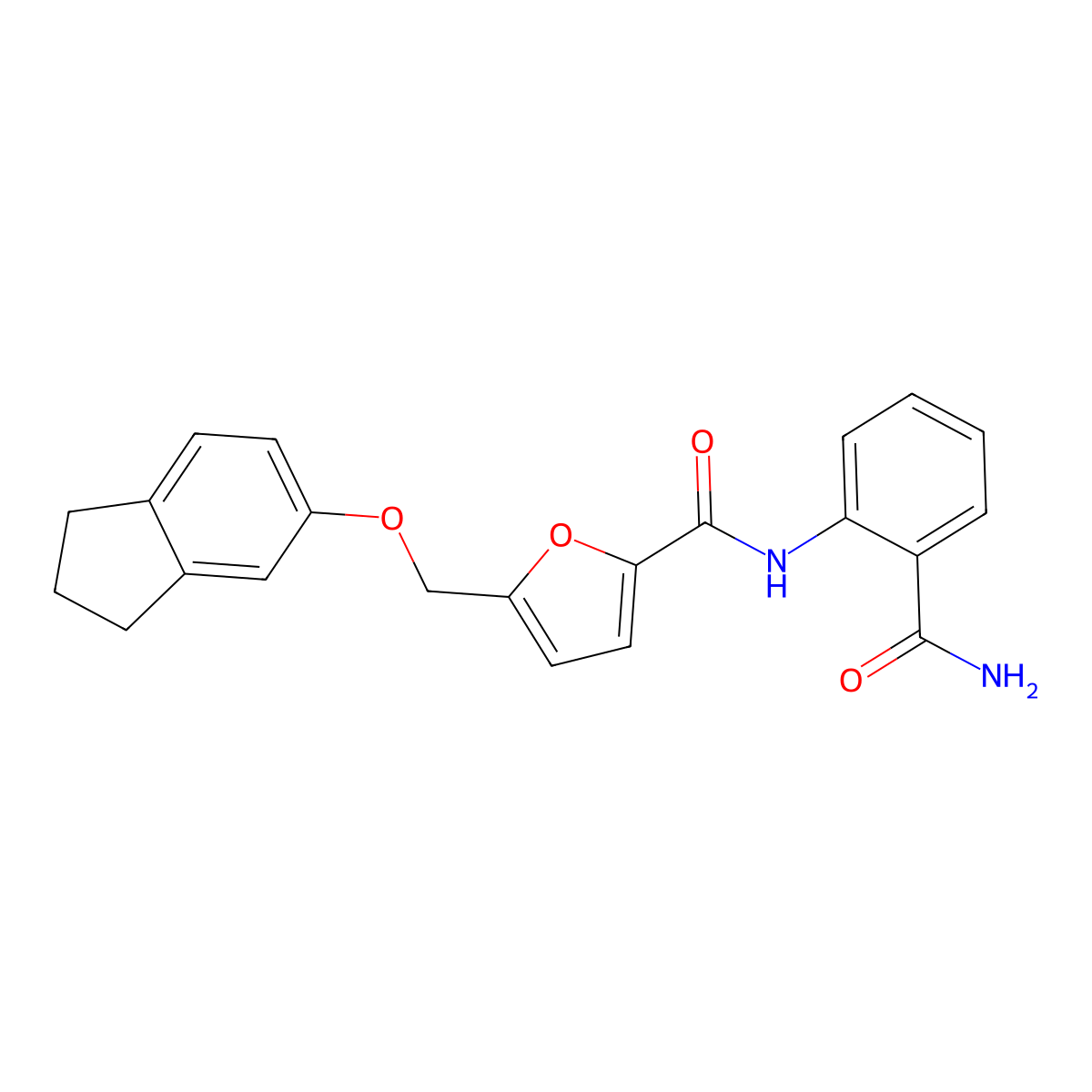 N-(2-carbamoylphenyl)-5-(2,3-dihydro-1H-inden-5-yloxymethyl)furan-2-carboxamide molecular structure, CAS 444934-24-1