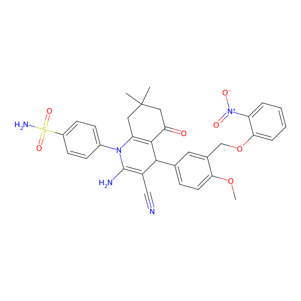 4-[2-amino-3-cyano-4-[4-methoxy-3-[(2-nitrophenoxy)methyl]phenyl]-7,7-dimethyl-5-oxo-6,8-dihydro-4H-quinolin-1-yl]benzenesulfonamide molecular structure, CAS 444934-33-2