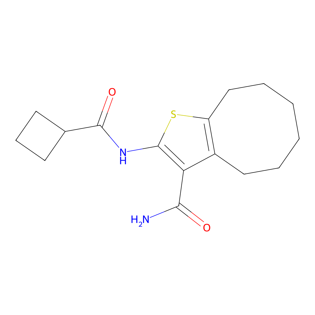 2-[(Cyclobutylcarbonyl)amino]-4,5,6,7,8,9-hexahydrocycloocta[b]thiophene-3-carboxamide molecular structure, CAS 444934-35-4