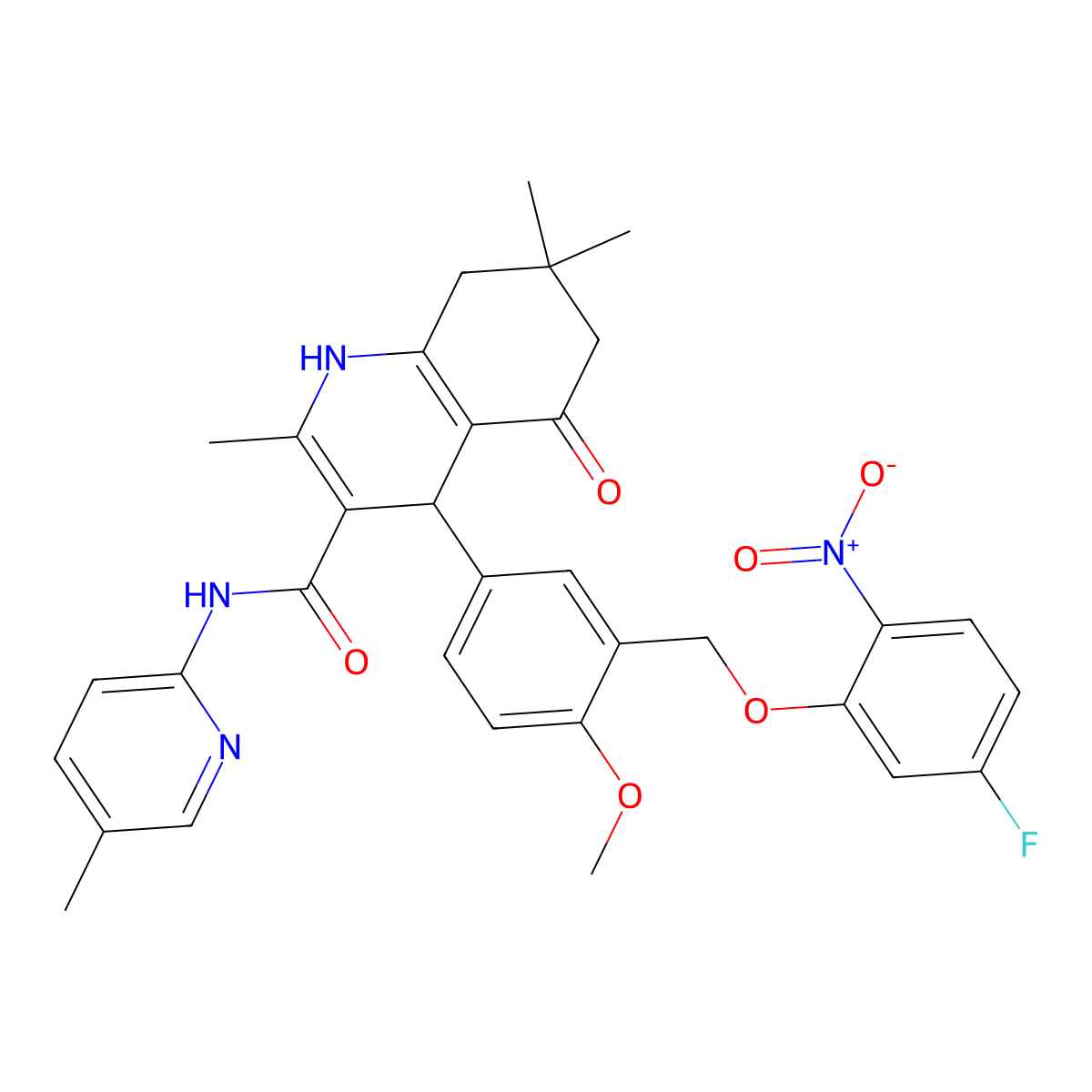 4-[3-[(5-fluoro-2-nitrophenoxy)methyl]-4-methoxyphenyl]-2,7,7-trimethyl-N-(5-methylpyridin-2-yl)-5-oxo-1,4,6,8-tetrahydroquinoline-3-carboxamide molecular structure, CAS 444934-36-5