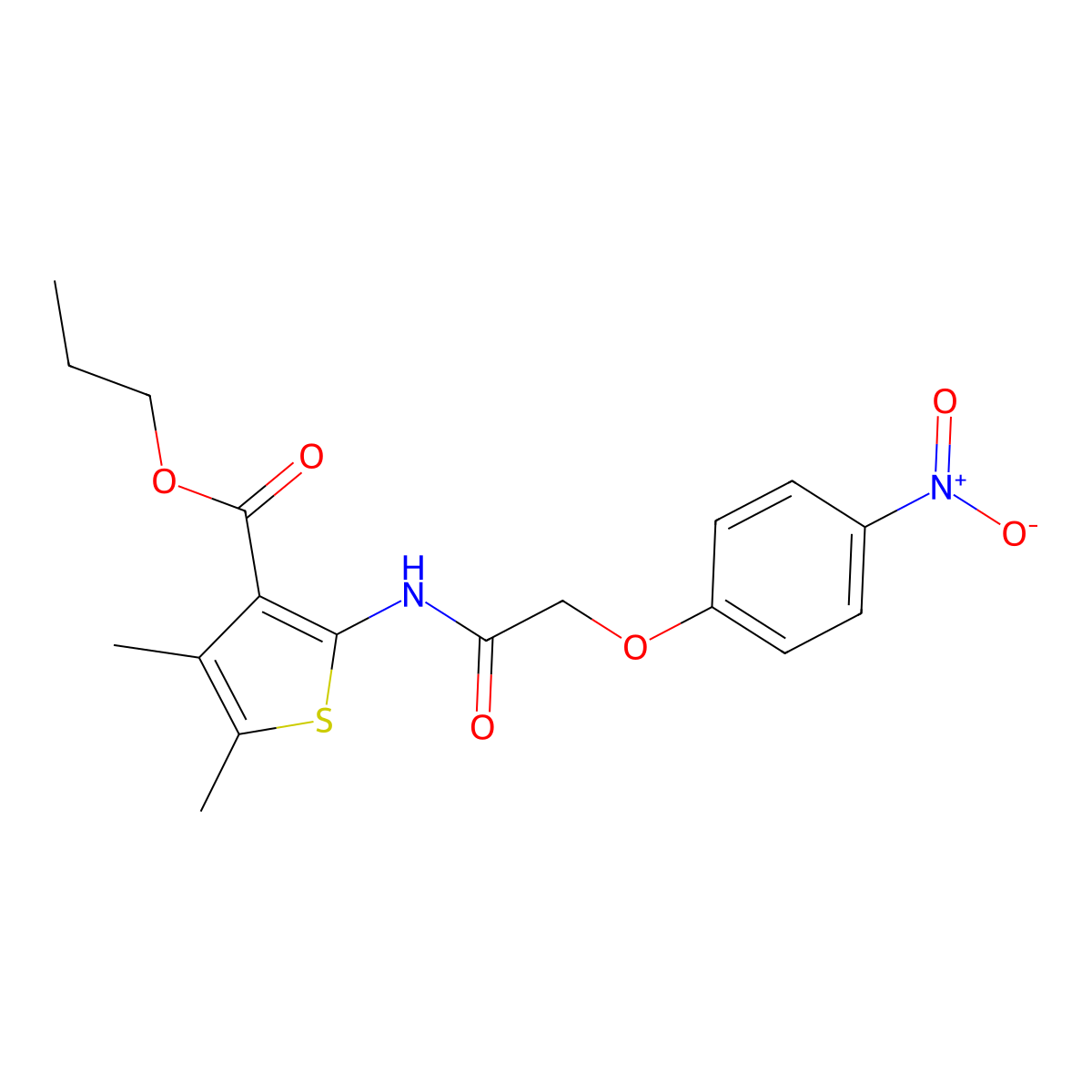 Propyl 4,5-dimethyl-2-[[2-(4-nitrophenoxy)acetyl]amino]thiophene-3-carboxylate molecular structure, CAS 444934-38-7