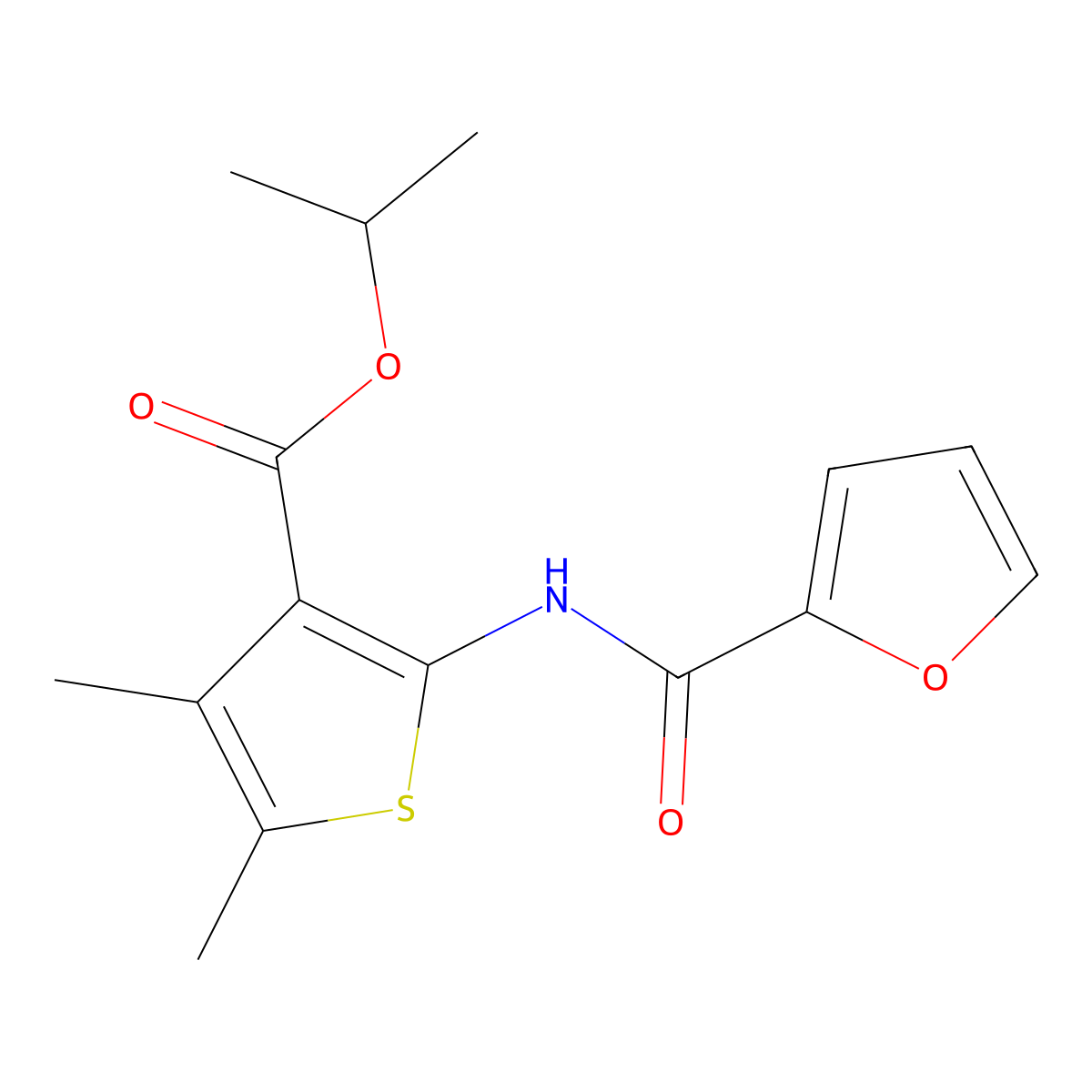 Propan-2-yl 2-(furan-2-carbonylamino)-4,5-dimethylthiophene-3-carboxylate molecular structure, CAS 444934-74-1