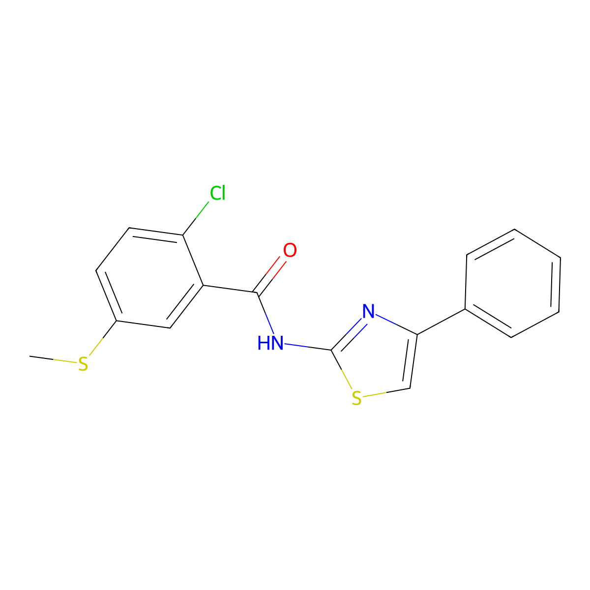 2-chloro-5-methylsulfanyl-N-(4-phenyl-1,3-thiazol-2-yl)benzamide molecular structure, CAS 444934-76-3