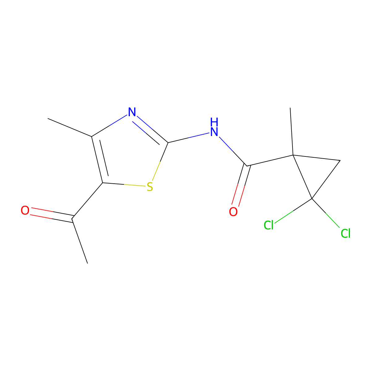 N-(5-acetyl-4-methyl-1,3-thiazol-2-yl)-2,2-dichloro-1-methylcyclopropanecarboxamide molecular structure, CAS 444934-78-5