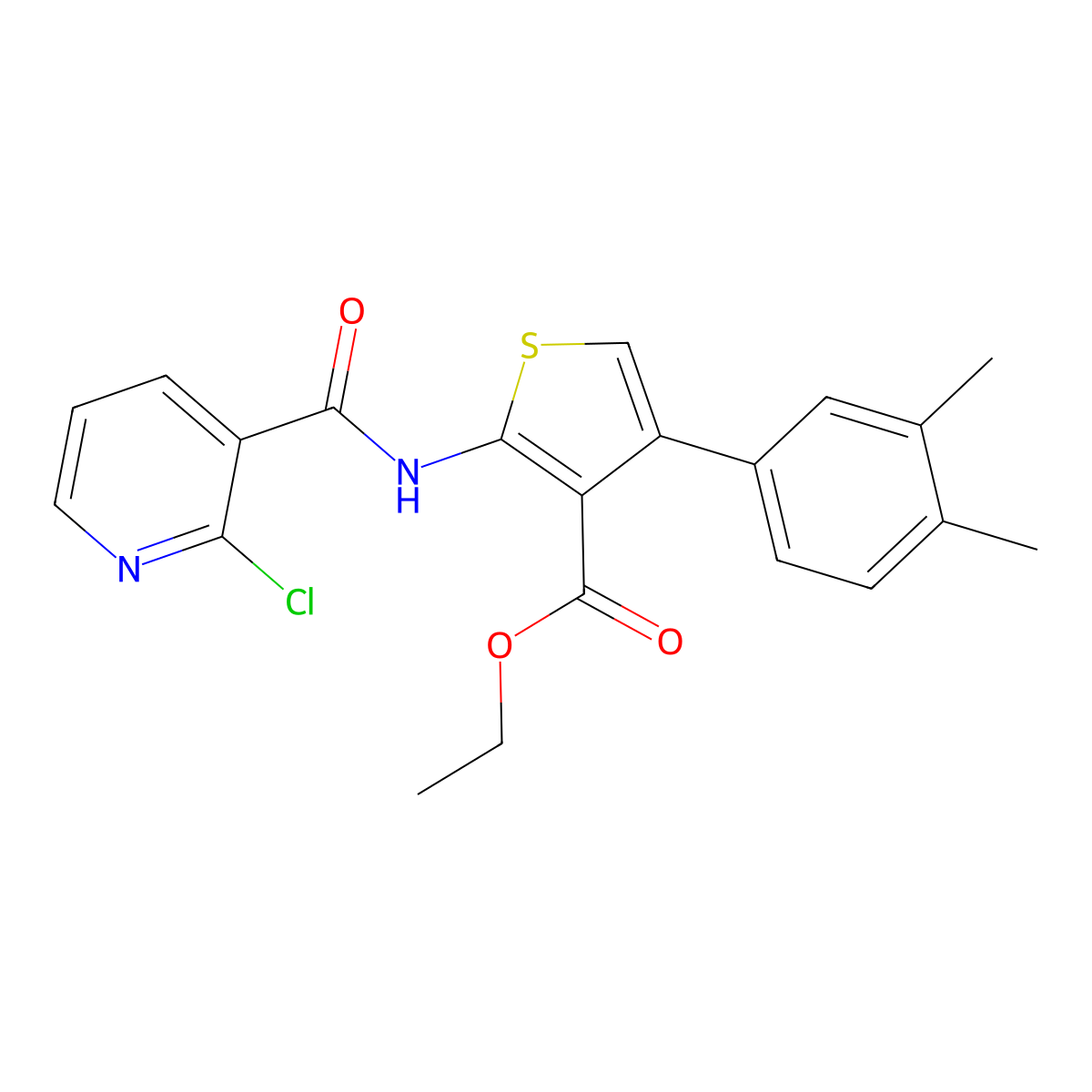 Ethyl 2-[(2-chloropyridine-3-carbonyl)amino]-4-(3,4-dimethylphenyl)thiophene-3-carboxylate molecular structure, CAS 444934-79-6