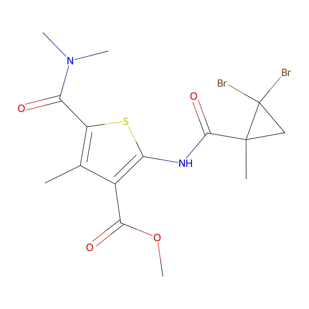 Methyl 2-[(2,2-dibromo-1-methylcyclopropanecarbonyl)amino]-5-(dimethylcarbamoyl)-4-methylthiophene-3-carboxylate molecular structure, CAS 444934-83-2