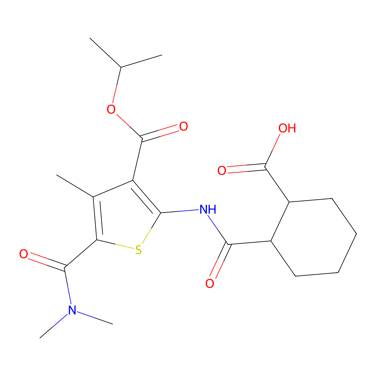 2-({5-(Dimethylcarbamoyl)-4-methyl-3-[(propan-2-yloxy)carbonyl]thiophen-2-yl}carbamoyl)cyclohexanecarboxylic acid molecular structure, CAS 444934-86-5