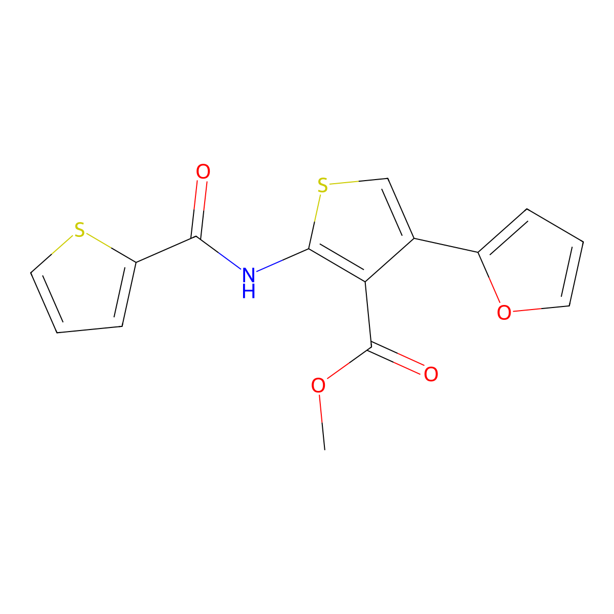 Methyl 4-(2-furyl)-2-[(2-thienylcarbonyl)amino]-3-thiophenecarboxylate molecular structure, CAS 444934-88-7