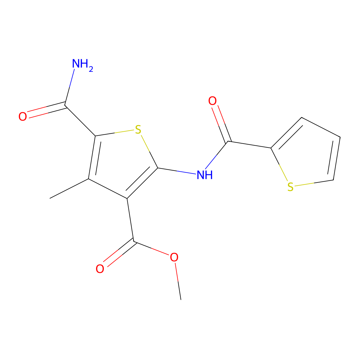 Methyl 5-carbamoyl-4-methyl-2-[(thiophen-2-ylcarbonyl)amino]thiophene-3-carboxylate molecular structure, CAS 444934-92-3