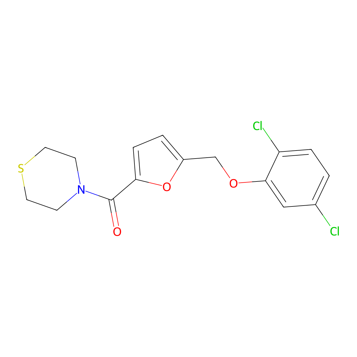 [5-[(2,5-Dichlorophenoxy)methyl]furan-2-yl]-thiomorpholin-4-ylmethanone molecular structure, CAS 444934-99-0