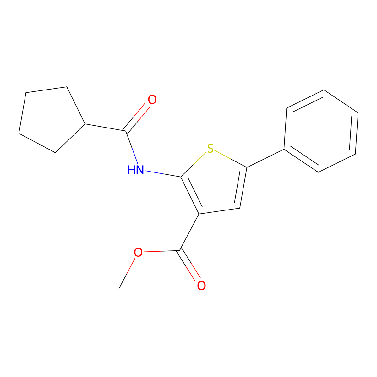 Methyl 2-[(cyclopentylcarbonyl)amino]-5-phenylthiophene-3-carboxylate molecular structure, CAS 444935-06-2