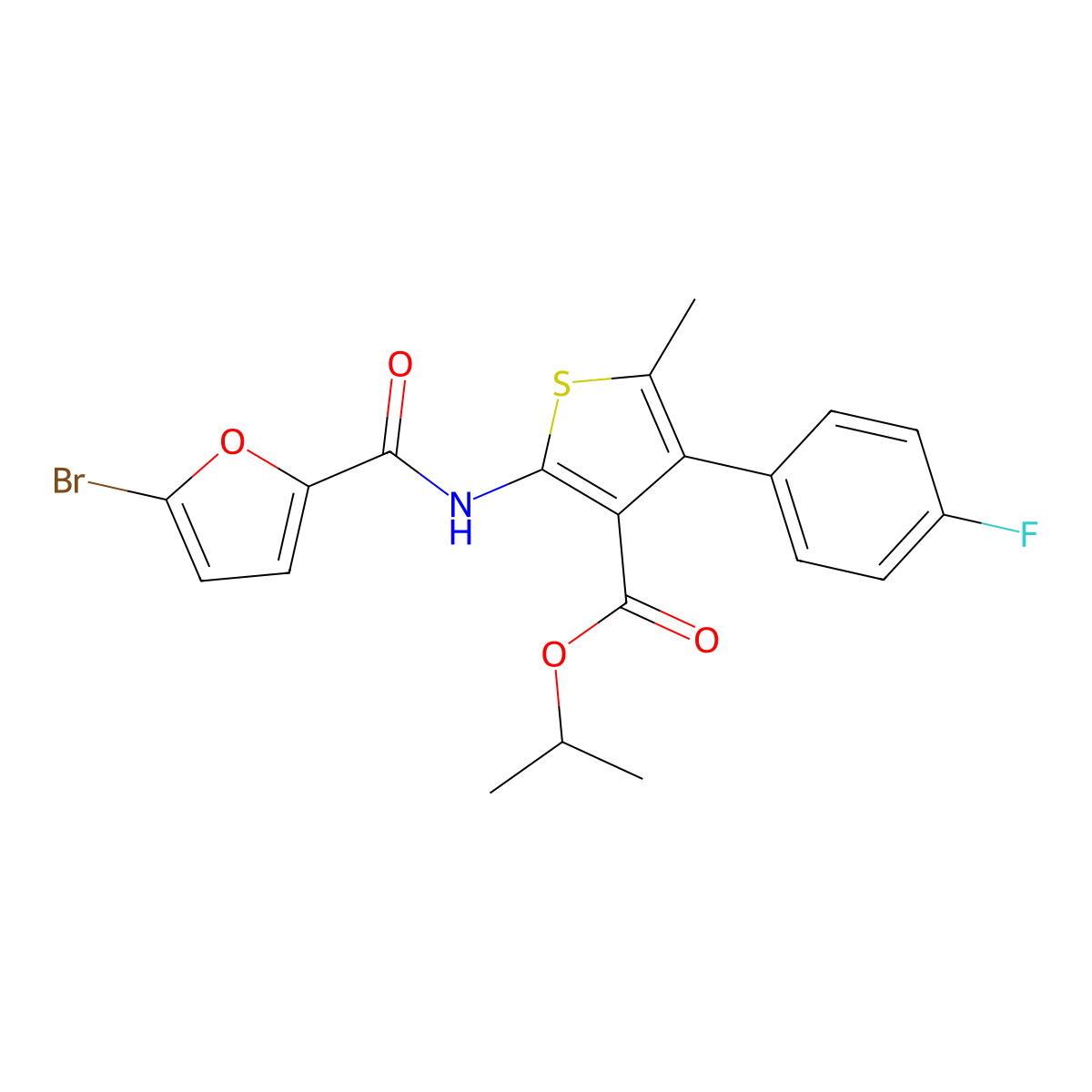 Propan-2-yl 2-[(5-bromofuran-2-carbonyl)amino]-4-(4-fluorophenyl)-5-methylthiophene-3-carboxylate molecular structure, CAS 444935-15-3