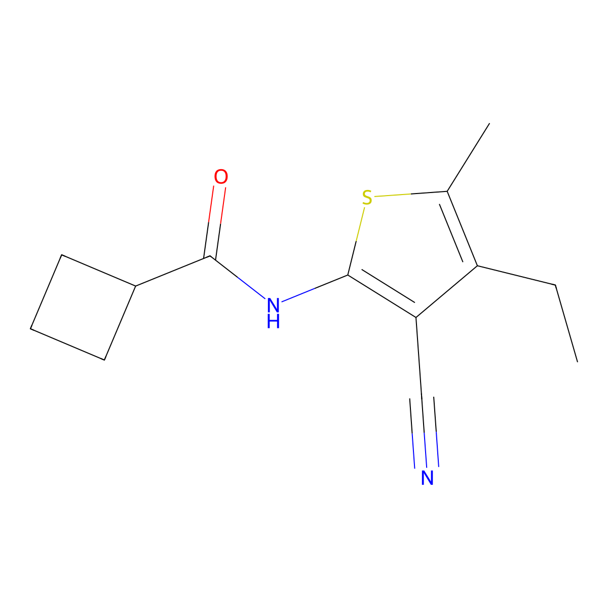 N-(3-cyano-4-ethyl-5-methylthiophen-2-yl)cyclobutanecarboxamide molecular structure, CAS 444935-17-5