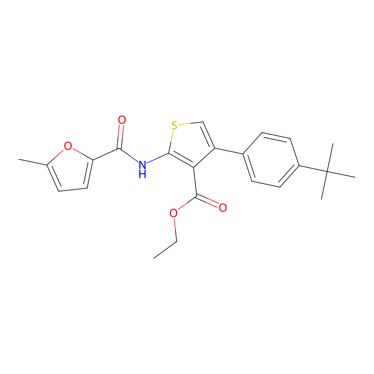 Ethyl 4-(4-tert-butylphenyl)-2-[(5-methyl-2-furoyl)amino]-3-thiophenecarboxylate molecular structure, CAS 444935-36-8