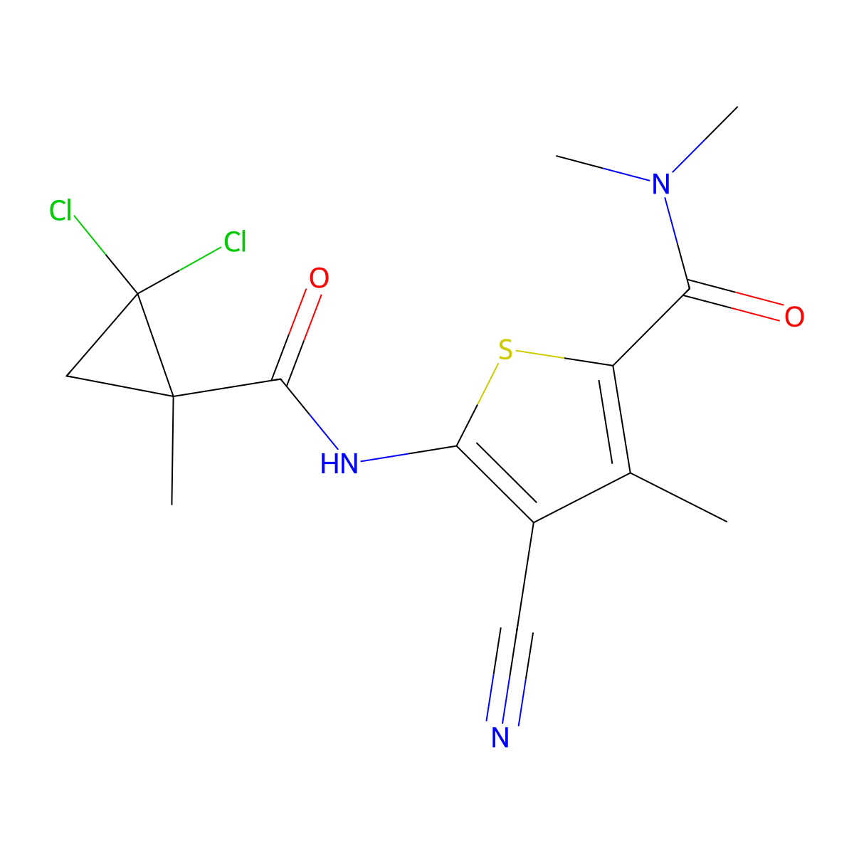 4-cyano-5-[(2,2-dichloro-1-methylcyclopropanecarbonyl)amino]-N,N,3-trimethylthiophene-2-carboxamide molecular structure, CAS 444935-53-9
