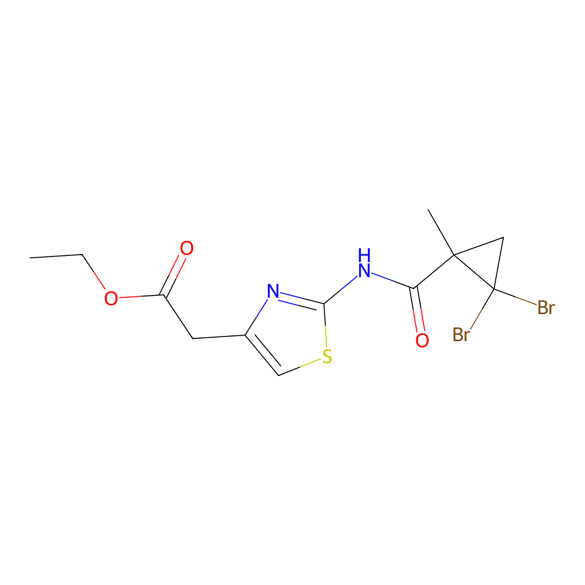 Ethyl (2-{[(2,2-dibromo-1-methylcyclopropyl)carbonyl]amino}-1,3-thiazol-4-yl)acetate molecular structure, CAS 444935-56-2