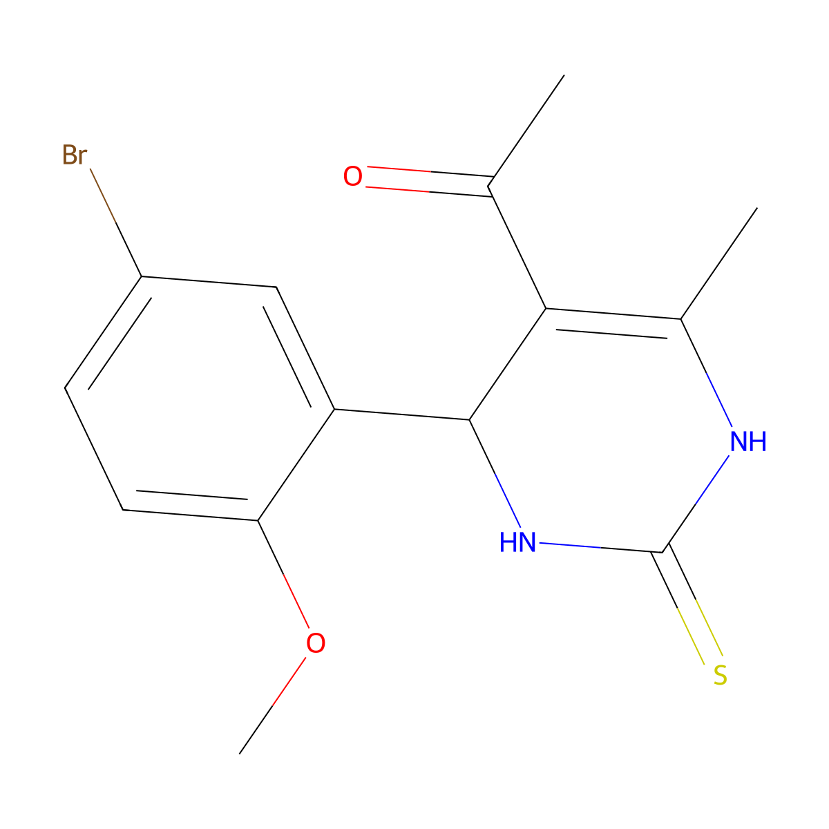 1-[4-(5-bromo-2-methoxyphenyl)-6-methyl-2-sulfanylidene-3,4-dihydro-1H-pyrimidin-5-yl]ethanone molecular structure, CAS 444935-67-5
