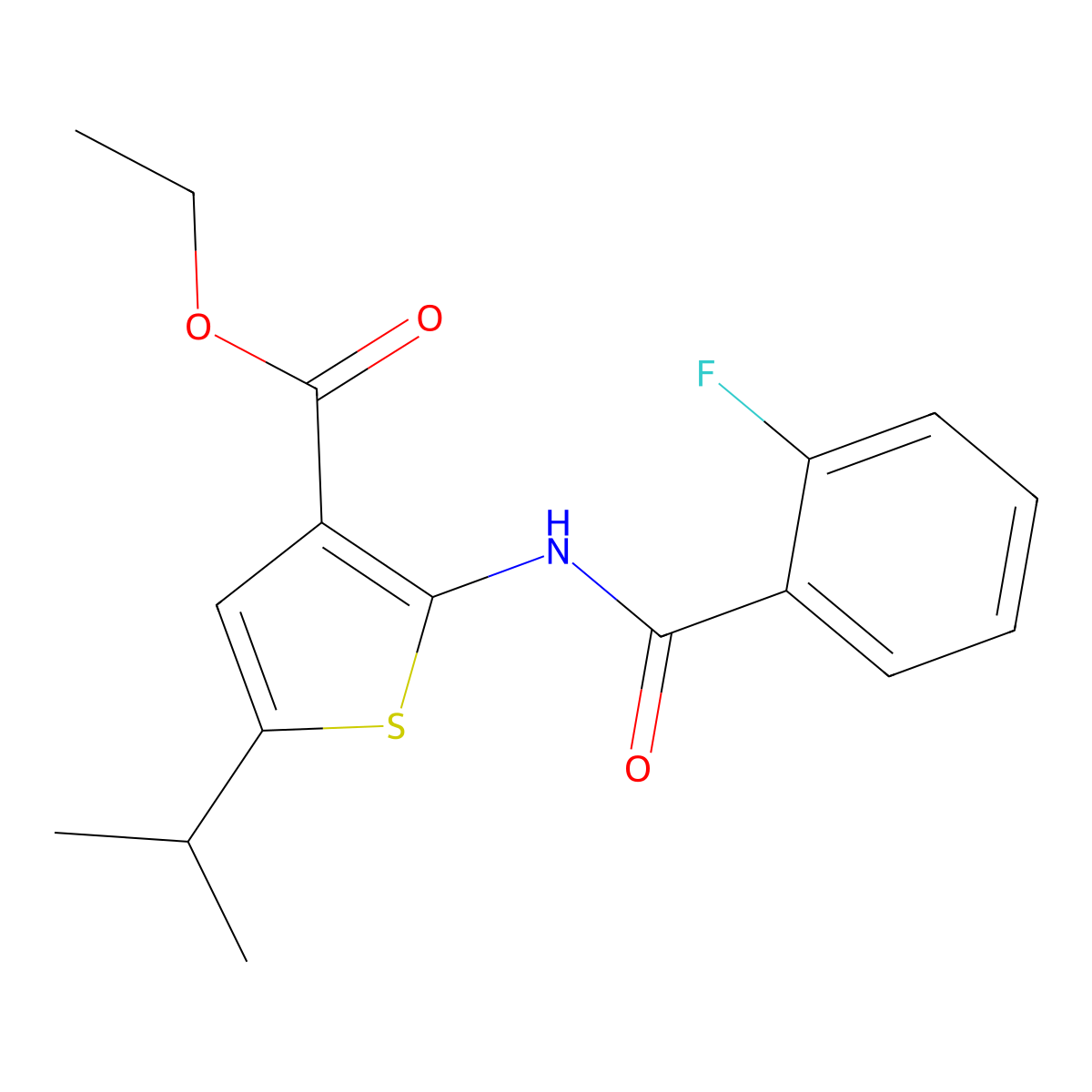 Ethyl 2-[(2-fluorobenzoyl)amino]-5-isopropyl-3-thiophenecarboxylate molecular structure, CAS 444935-69-7