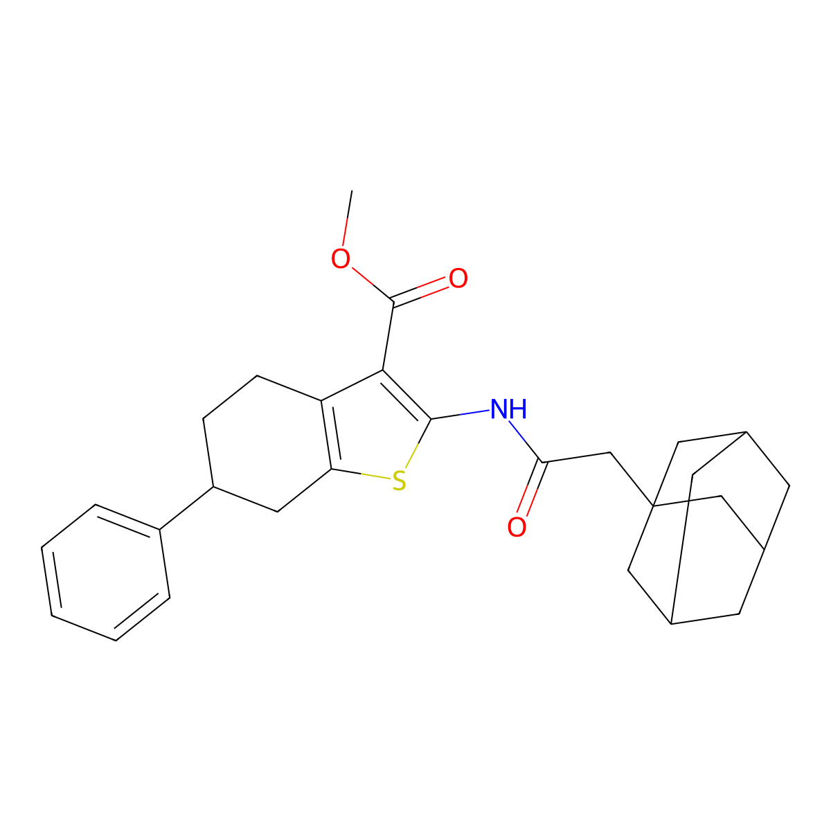 Methyl 2-[(1-adamantylacetyl)amino]-6-phenyl-4,5,6,7-tetrahydro-1-benzothiophene-3-carboxylate molecular structure, CAS 444935-75-5