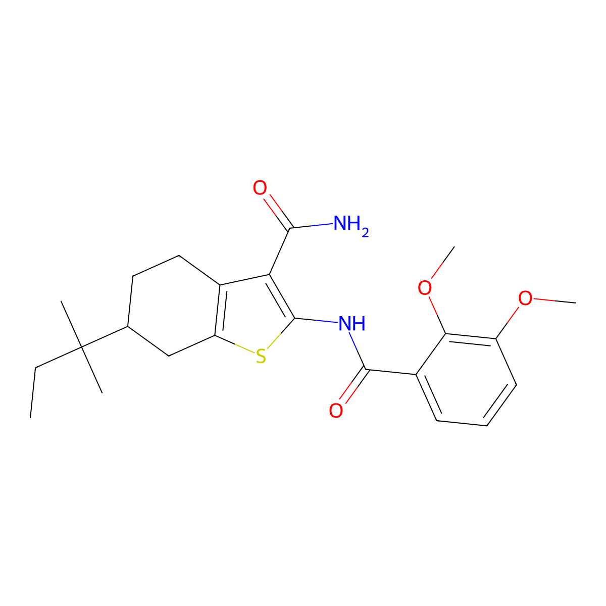 2-[(2,3-Dimethoxybenzoyl)amino]-6-(2-methylbutan-2-yl)-4,5,6,7-tetrahydro-1-benzothiophene-3-carboxamide molecular structure, CAS 444935-77-7