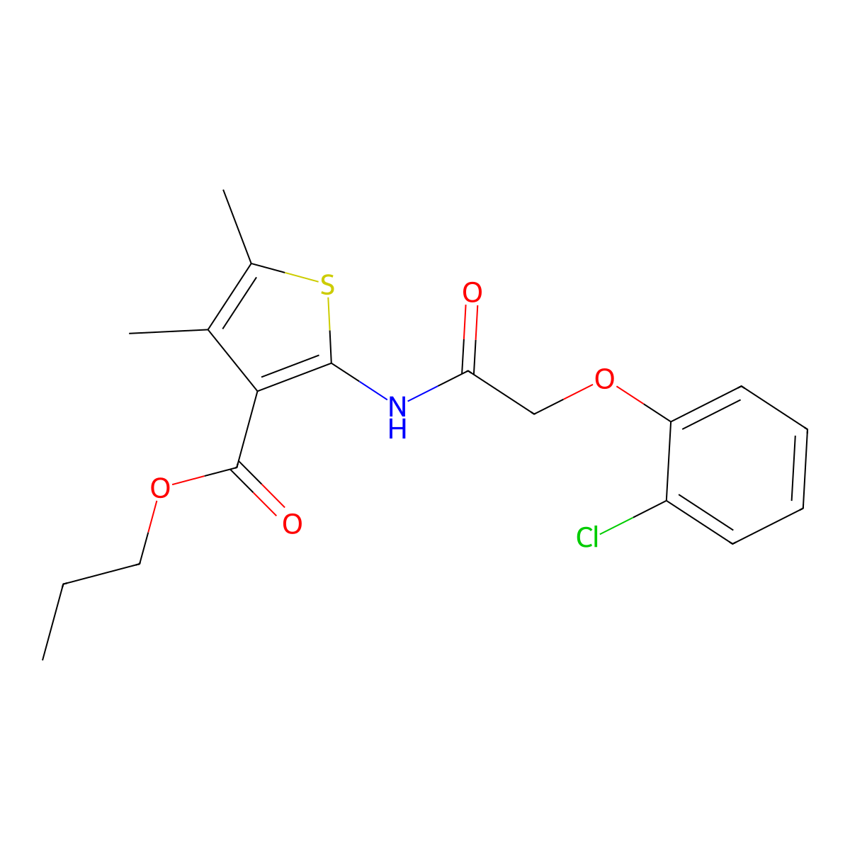 Propyl 2-[[2-(2-chlorophenoxy)acetyl]amino]-4,5-dimethylthiophene-3-carboxylate molecular structure, CAS 444935-86-8