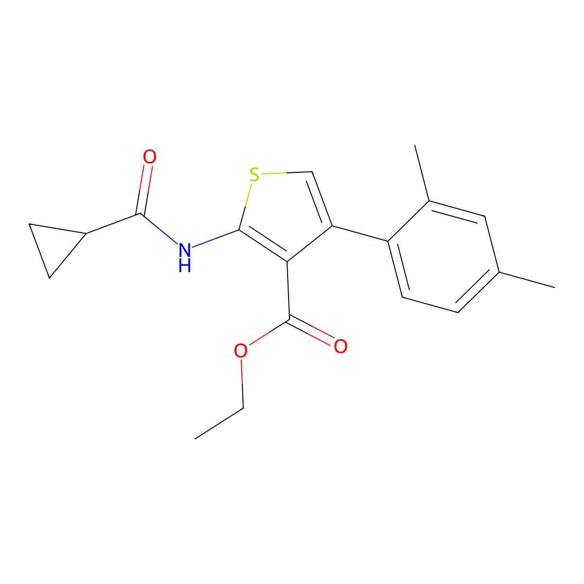 Ethyl 2-[(cyclopropylcarbonyl)amino]-4-(2,4-dimethylphenyl)-3-thiophenecarboxylate molecular structure, CAS 444935-92-6