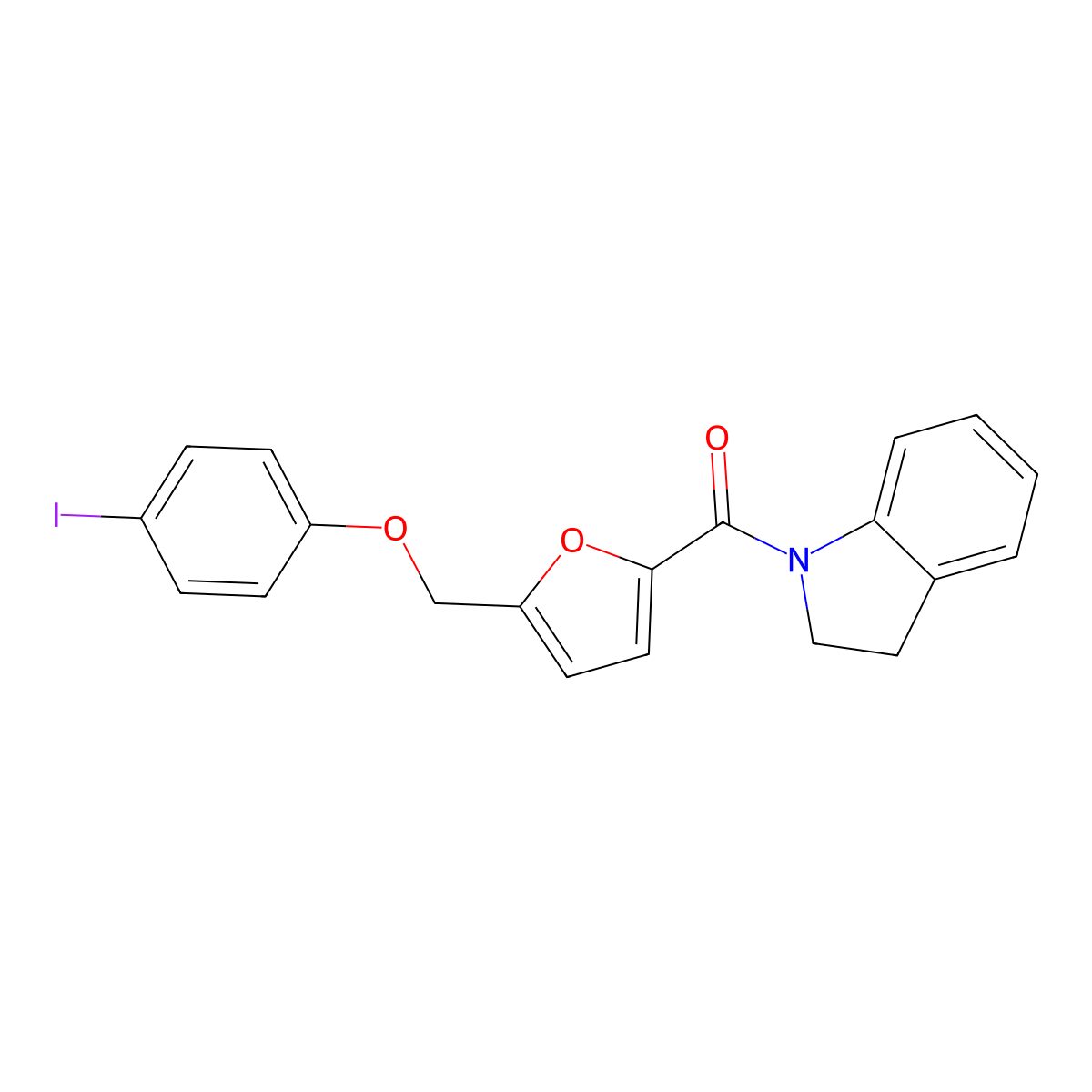 2,3-Dihydroindol-1-yl-[5-[(4-iodophenoxy)methyl]furan-2-yl]methanone molecular structure, CAS 444936-00-9